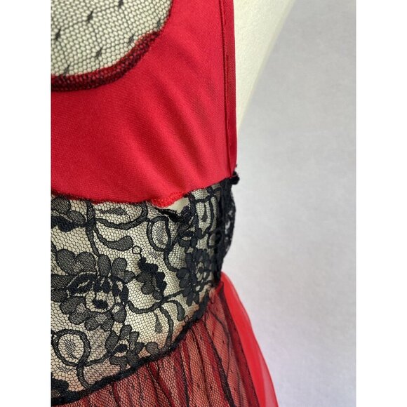 Vintage 80s Red Chiffon Lace Empire Waist Chemise S/M Stroke Of Midnight - Picture 2 of 12